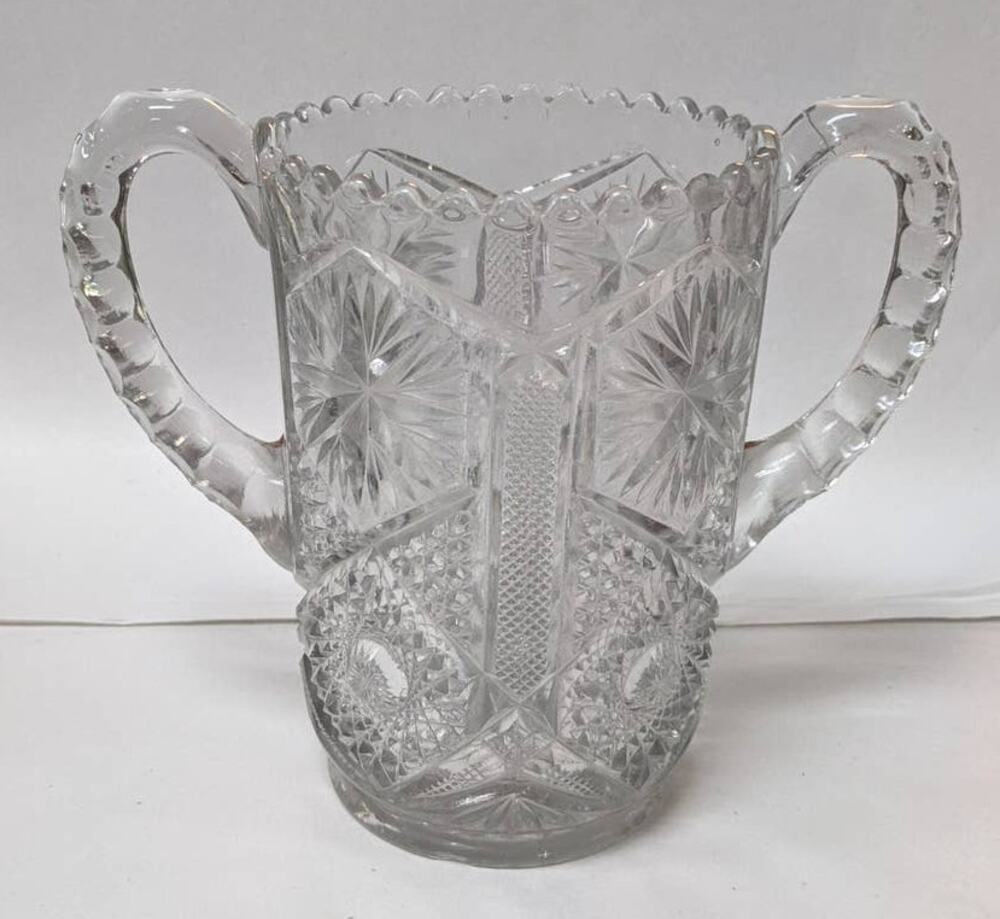 Vintage EAPG Glass Spooner Celery Vase Victorian Cut Glass Clear Handles